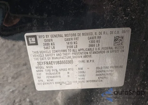 2011 Cadillac Srx Luxury Collection z USA, uszkodzony, nr VIN 3GYFNAEY9BS660365